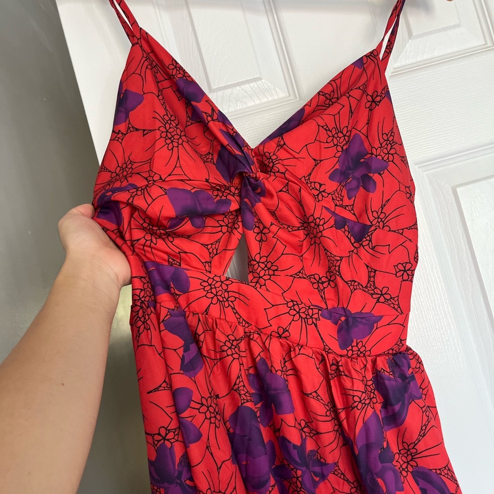 Floral Red and Purple keyhole Tie Back/ Back-less Maxi Dress - Picture 5 of 7